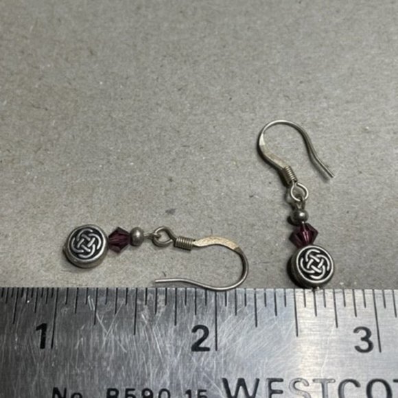 Celtic Knot Artist Signed Amethyst bi-cone 925 Sterling Silver Earrings Ireland - Picture 7 of 8